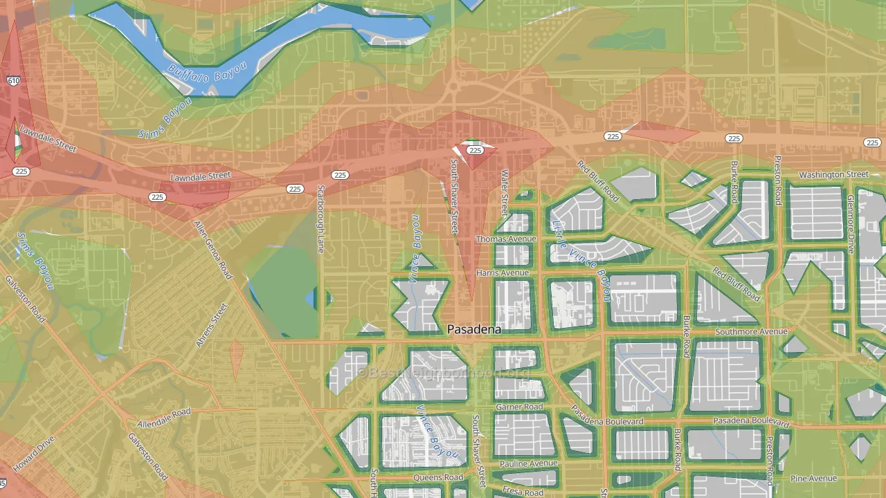 Downtown Pasadena, Pasadena, TX Map of Noise Levels in Downtown Pasadena
