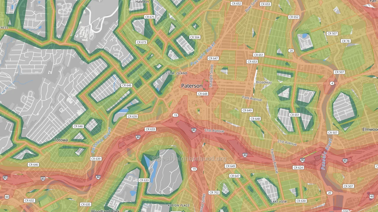 Downtown Paterson, Paterson, NJ Map of Noise Levels in Downtown Paterson