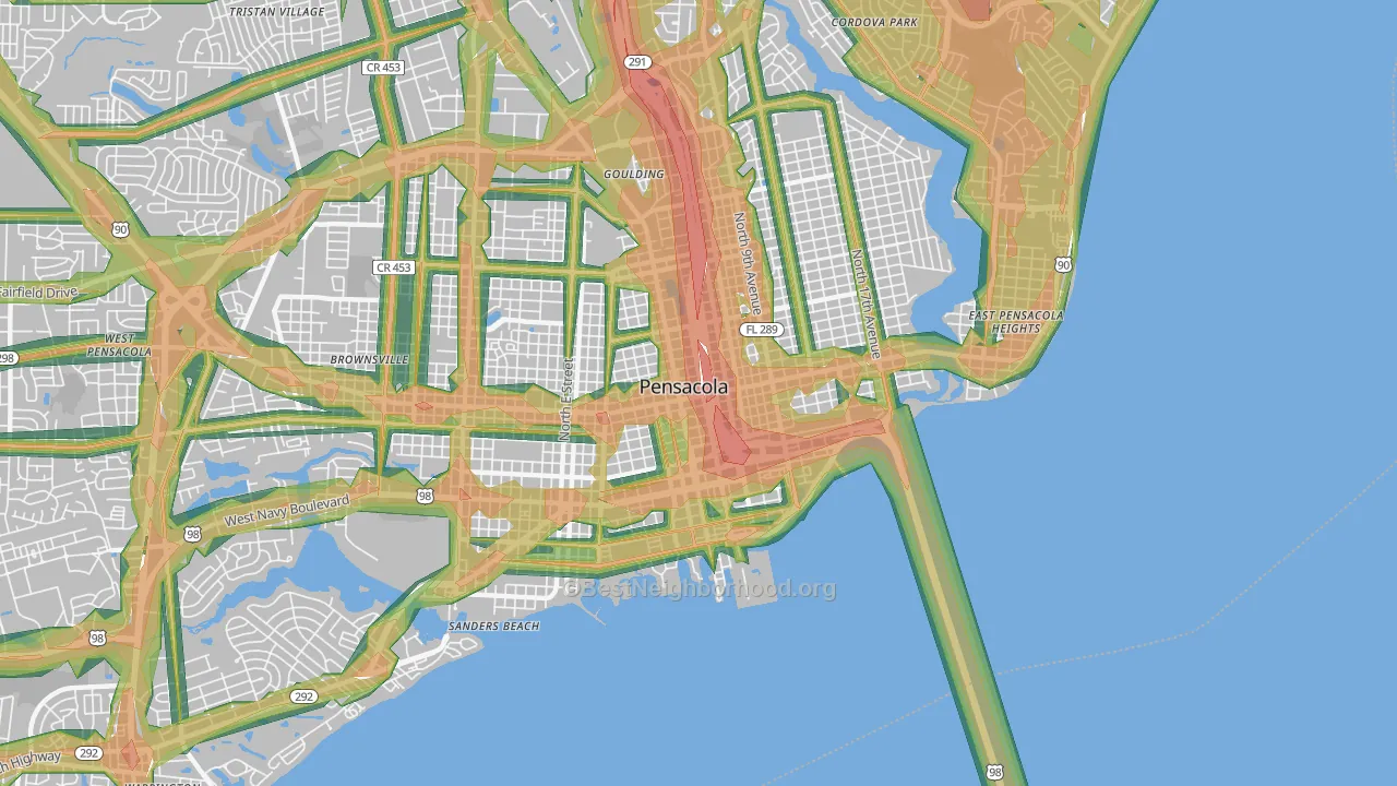 Downtown Pensacola, Pensacola, FL Map of Noise Levels in Downtown Pensacola