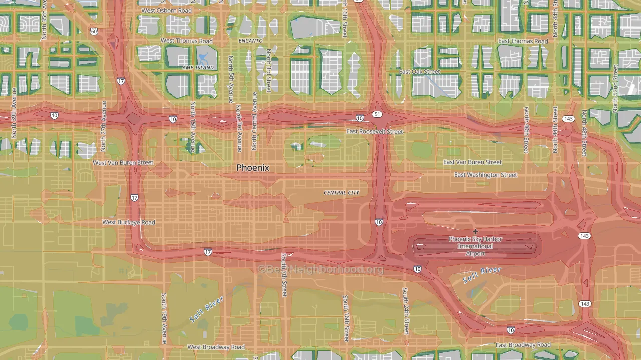Downtown Phoenix, Phoenix, AZ Map of Noise Levels in Downtown Phoenix