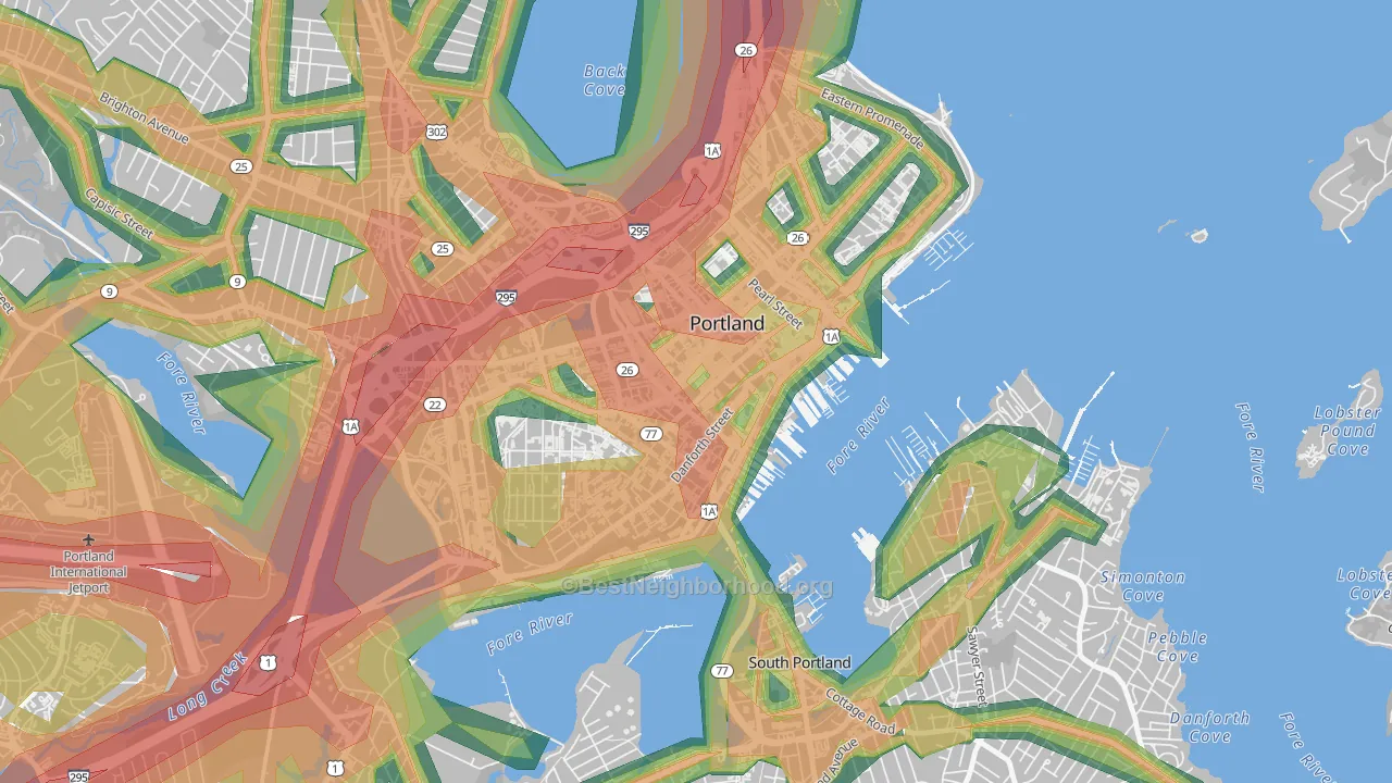 Downtown, Portland, ME Map of Noise Levels in Downtown