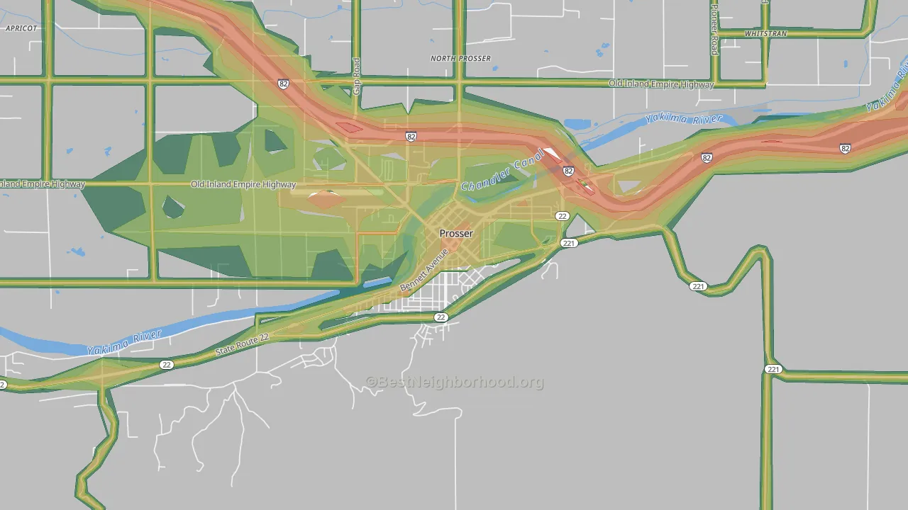 Downtown, Prosser, WA Map of Noise Levels in Downtown