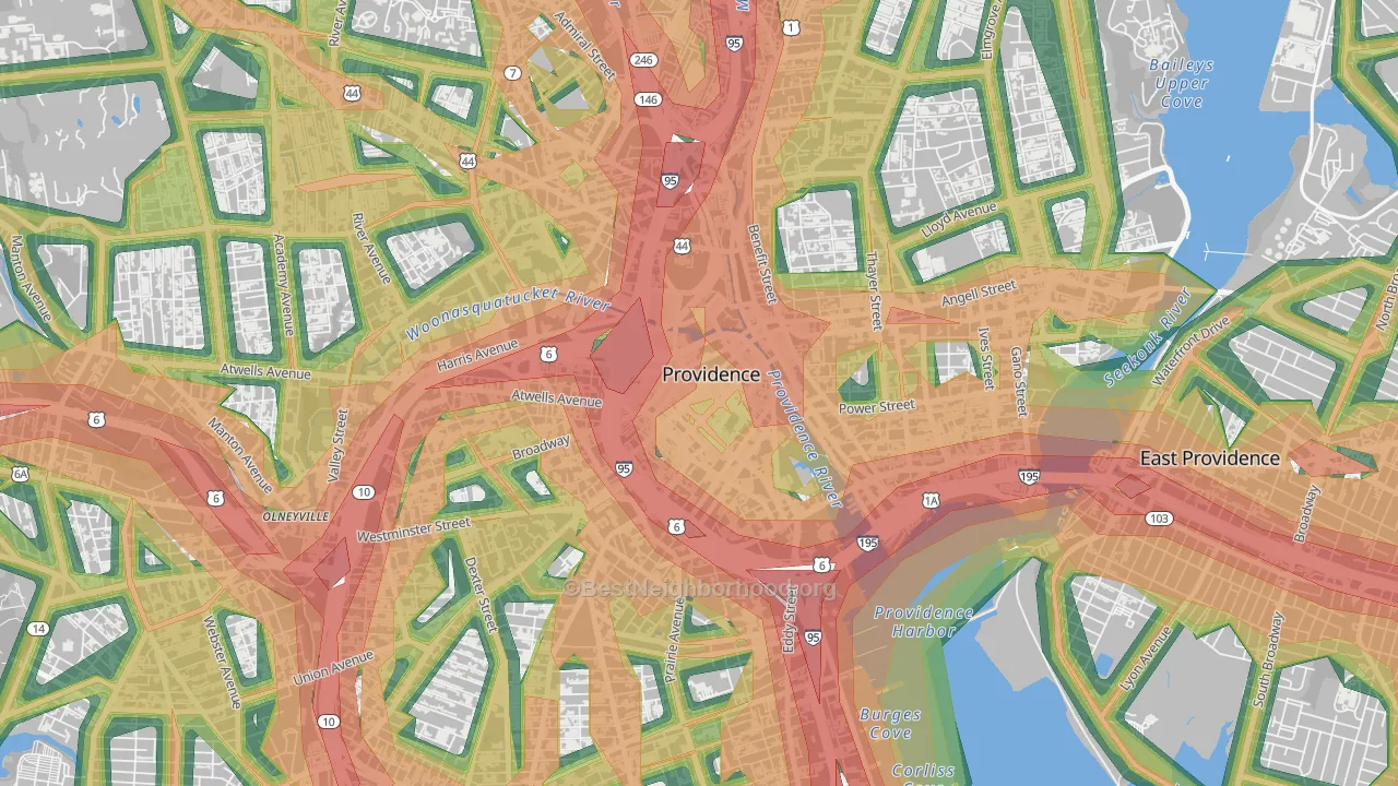 Downtown, Providence, RI Map of Noise Levels in Downtown