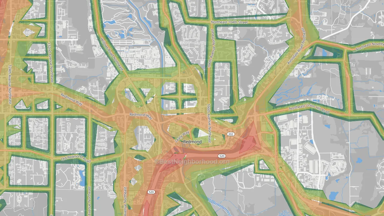 Downtown Redmond, Redmond, WA Map of Noise Levels in Downtown Redmond