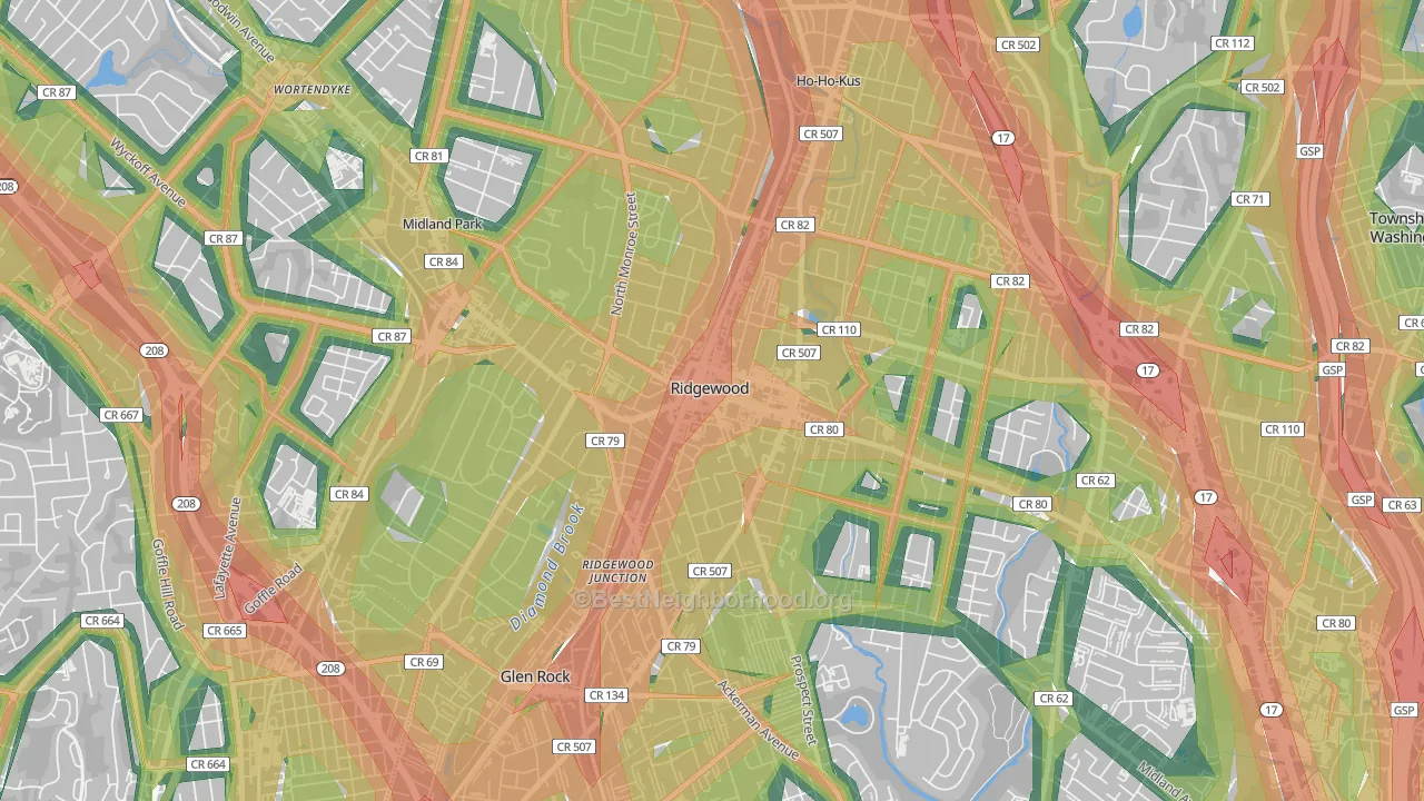 Downtown Ridgewood, Ridgewood, NJ Map of Noise Levels in Downtown Ridgewood