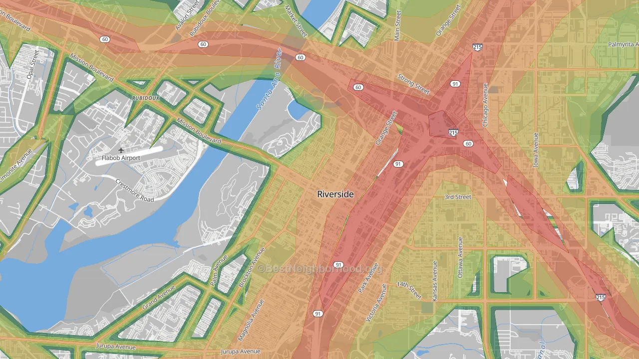 Downtown Riverside, Riverside, CA Map of Noise Levels in Downtown Riverside