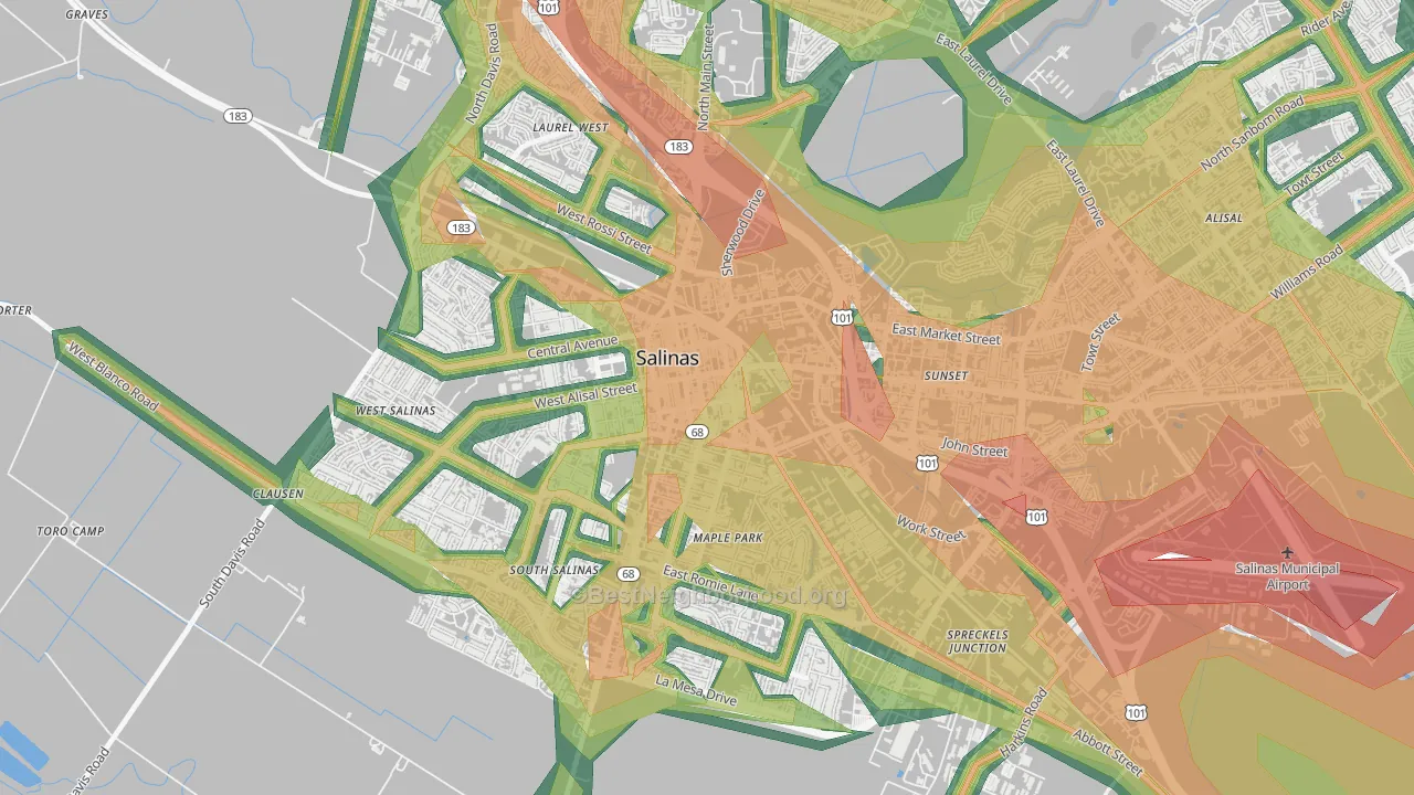 Downtown Salinas, Salinas, CA Map of Noise Levels in Downtown Salinas