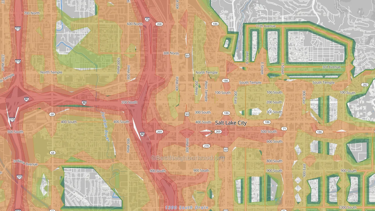 Downtown, Salt Lake City, UT Map of Noise Levels in Downtown