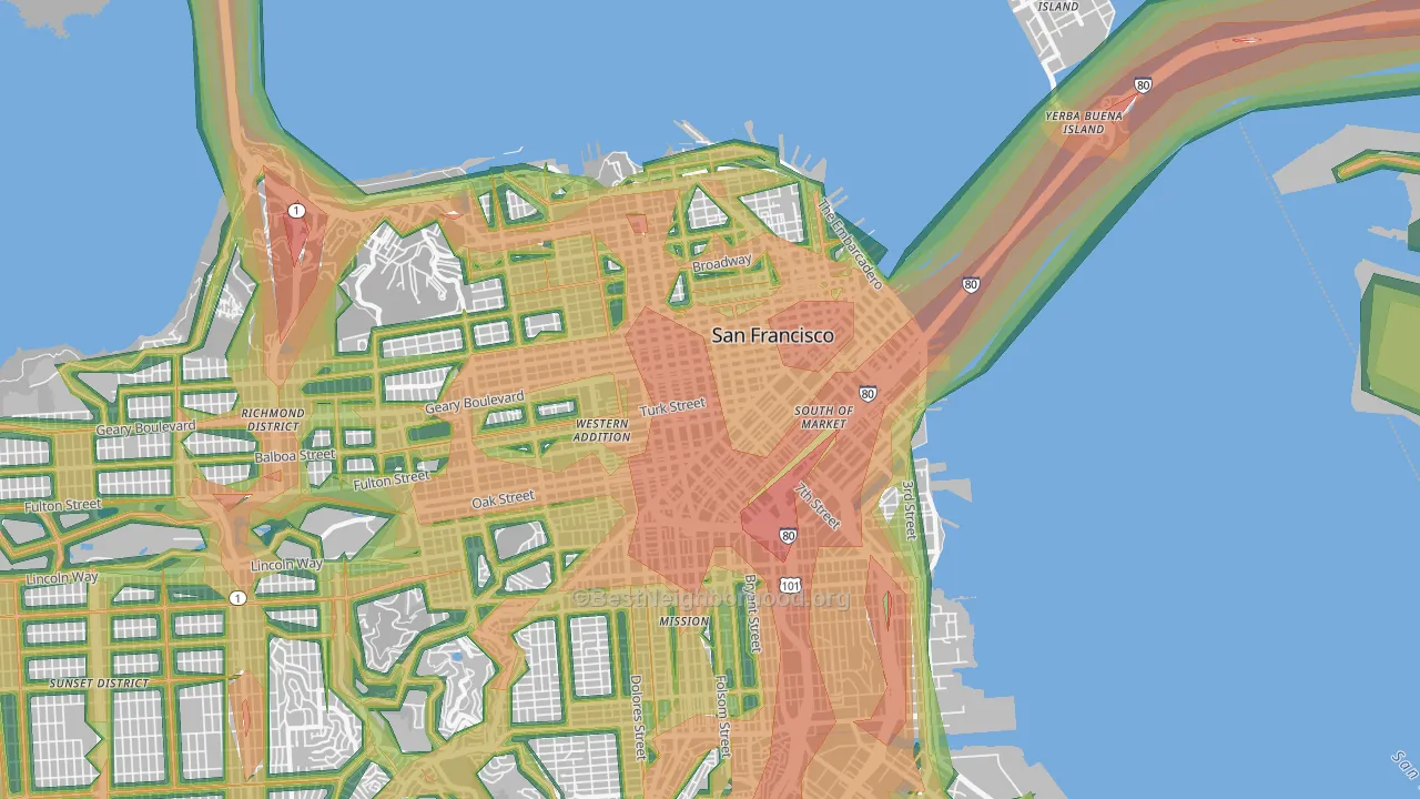 Downtown San Francisco, San Francisco, CA Map of Noise Levels in Downtown San Francisco