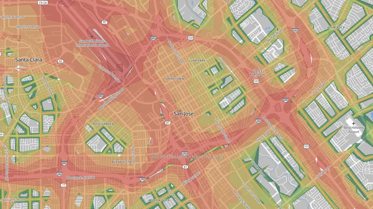 Downtown San Jose, San Jose, CA Map of Noise Levels in Downtown San Jose