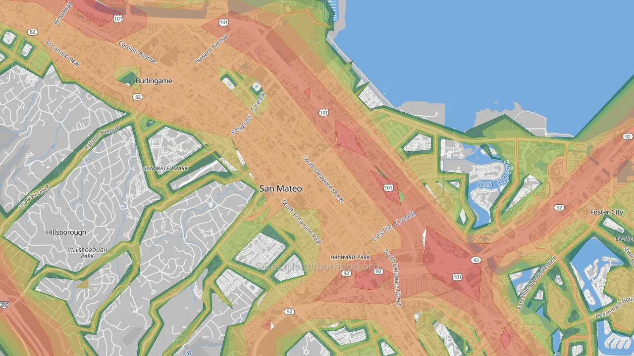 Downtown San Mateo, San Mateo, CA Map of Noise Levels in Downtown San Mateo