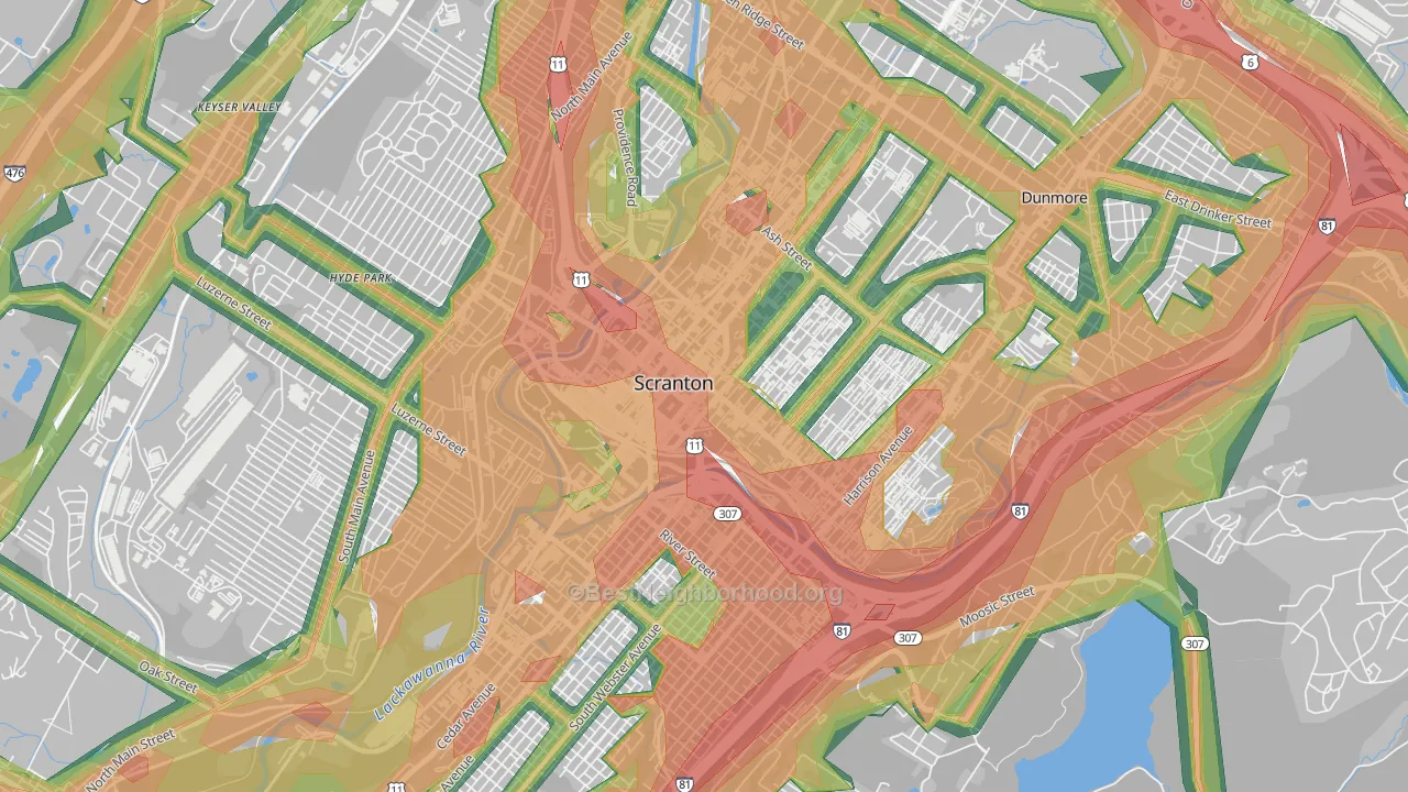 Downtown, Scranton, PA Map of Noise Levels in Downtown