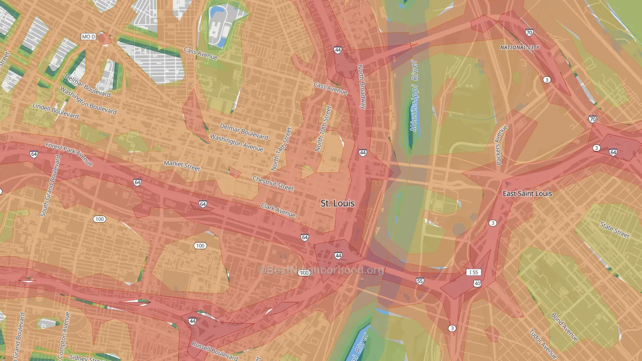 Downtown, St. Louis, MO Map of Noise Levels in Downtown