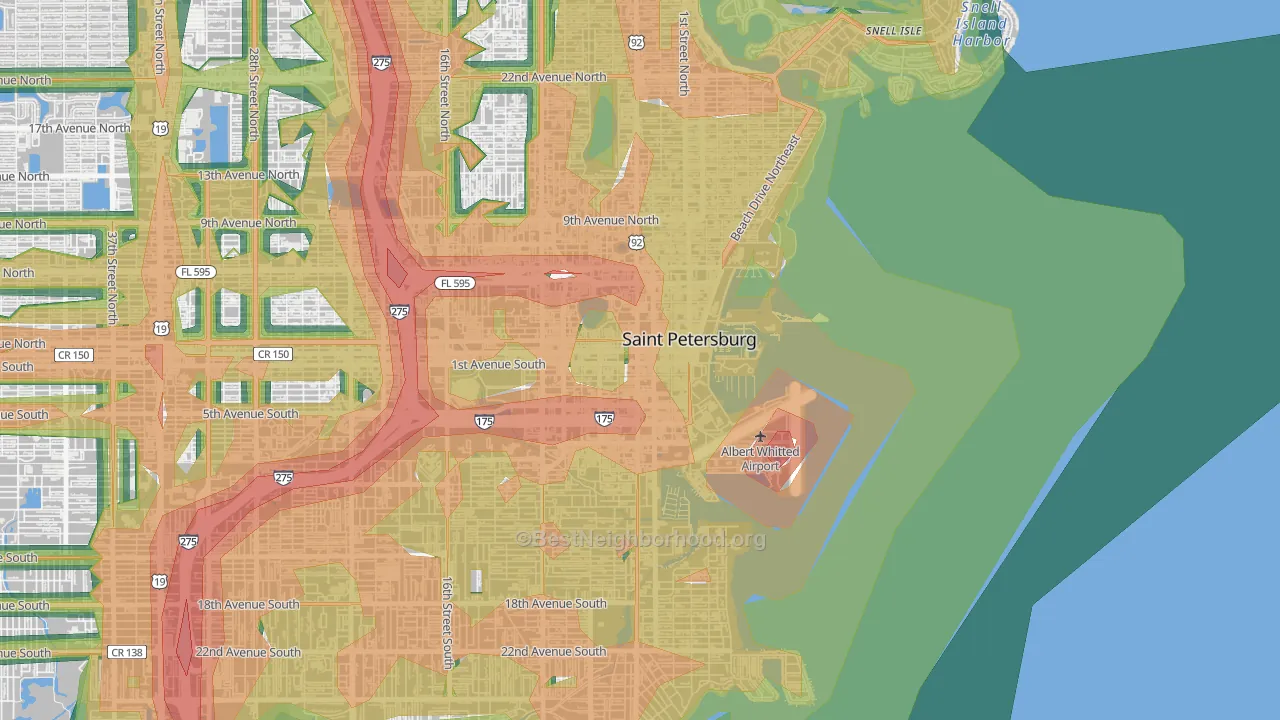 Downtown St Petersburg, St. Petersburg, FL Map of Noise Levels in Downtown St Petersburg