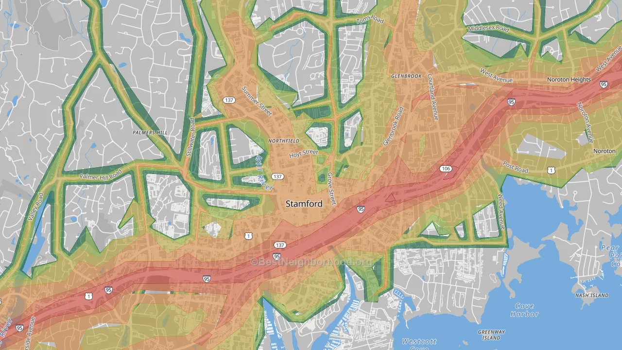Downtown Stamford, Stamford, CT Map of Noise Levels in Downtown Stamford