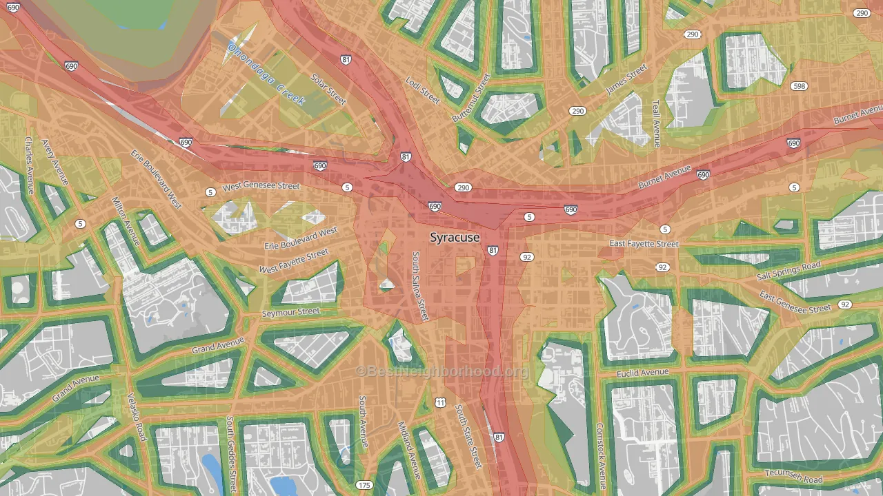 Downtown Syracuse, Syracuse, NY Map of Noise Levels in Downtown Syracuse