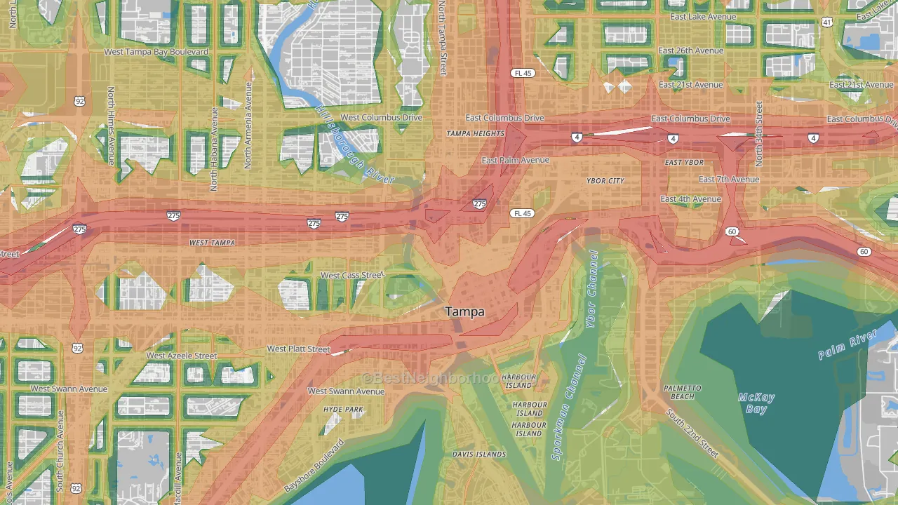 Downtown Tampa, Tampa, FL Map of Noise Levels in Downtown Tampa