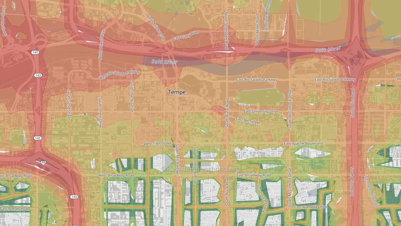Downtown Tempe, Tempe, AZ Map of Noise Levels in Downtown Tempe