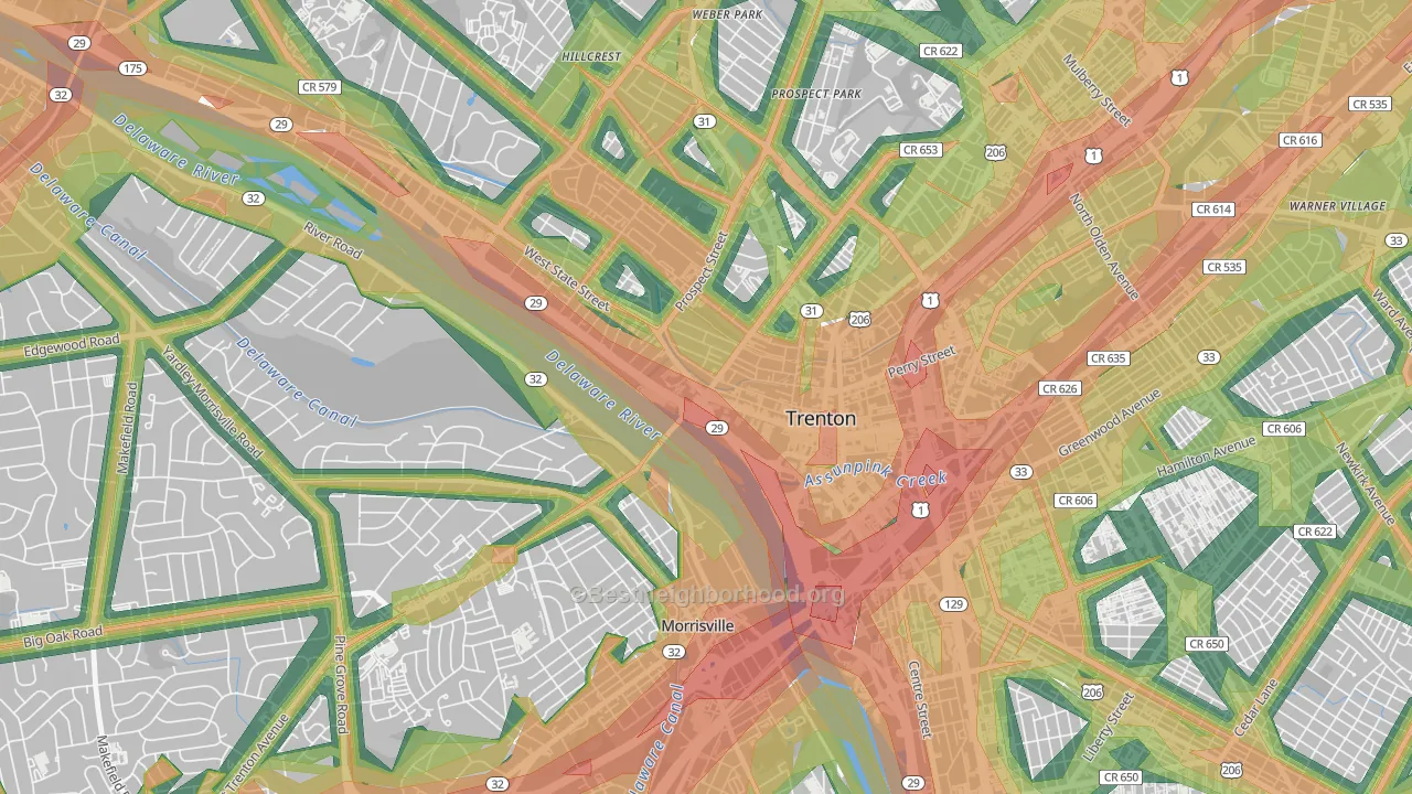 Downtown Trenton, Trenton, NJ Map of Noise Levels in Downtown Trenton