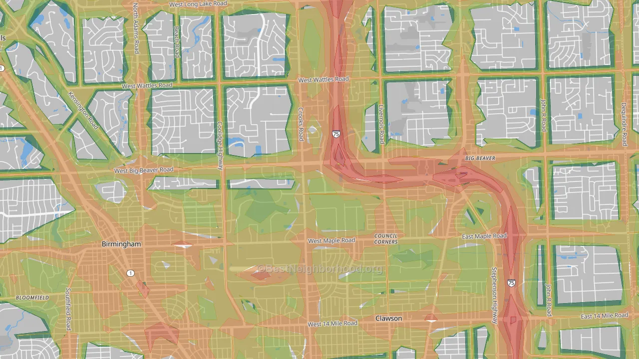 Downtown Troy, Troy, MI Map of Noise Levels in Downtown Troy