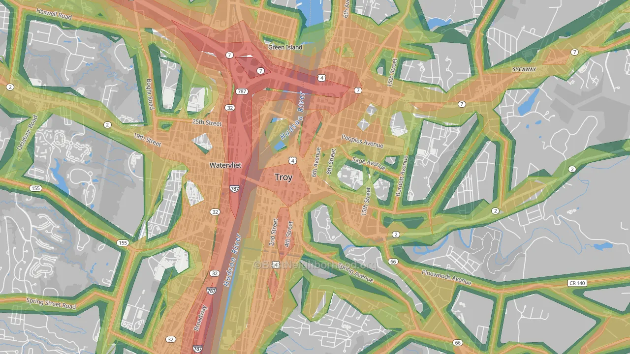 Downtown Troy, Troy, NY Map of Noise Levels in Downtown Troy