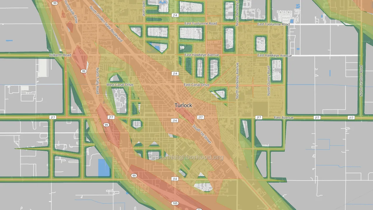 Downtown Turlock, Turlock, CA Map of Noise Levels in Downtown Turlock