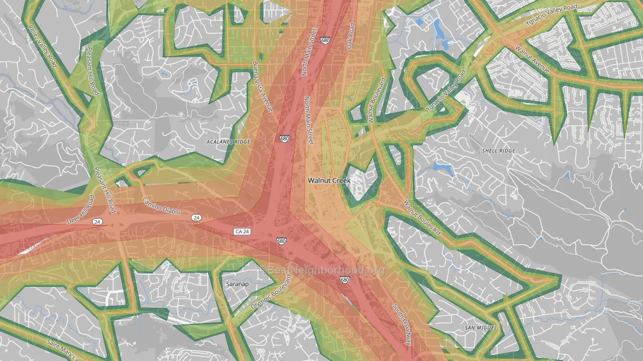 Downtown Walnut Creek, Walnut Creek, CA Map of Noise Levels in Downtown Walnut Creek