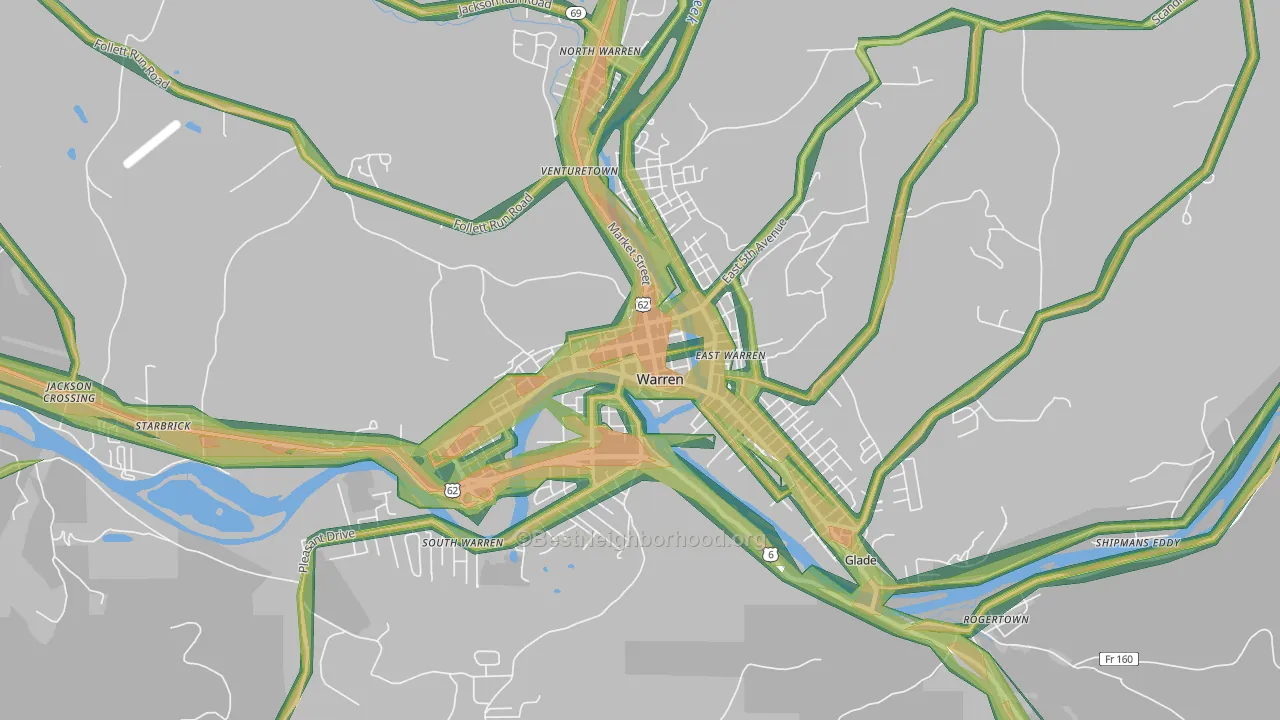 Downtown Warren, Warren, PA Map of Noise Levels in Downtown Warren