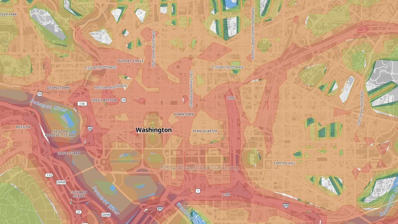 Downtown, Washington, DC Map of Noise Levels in Downtown