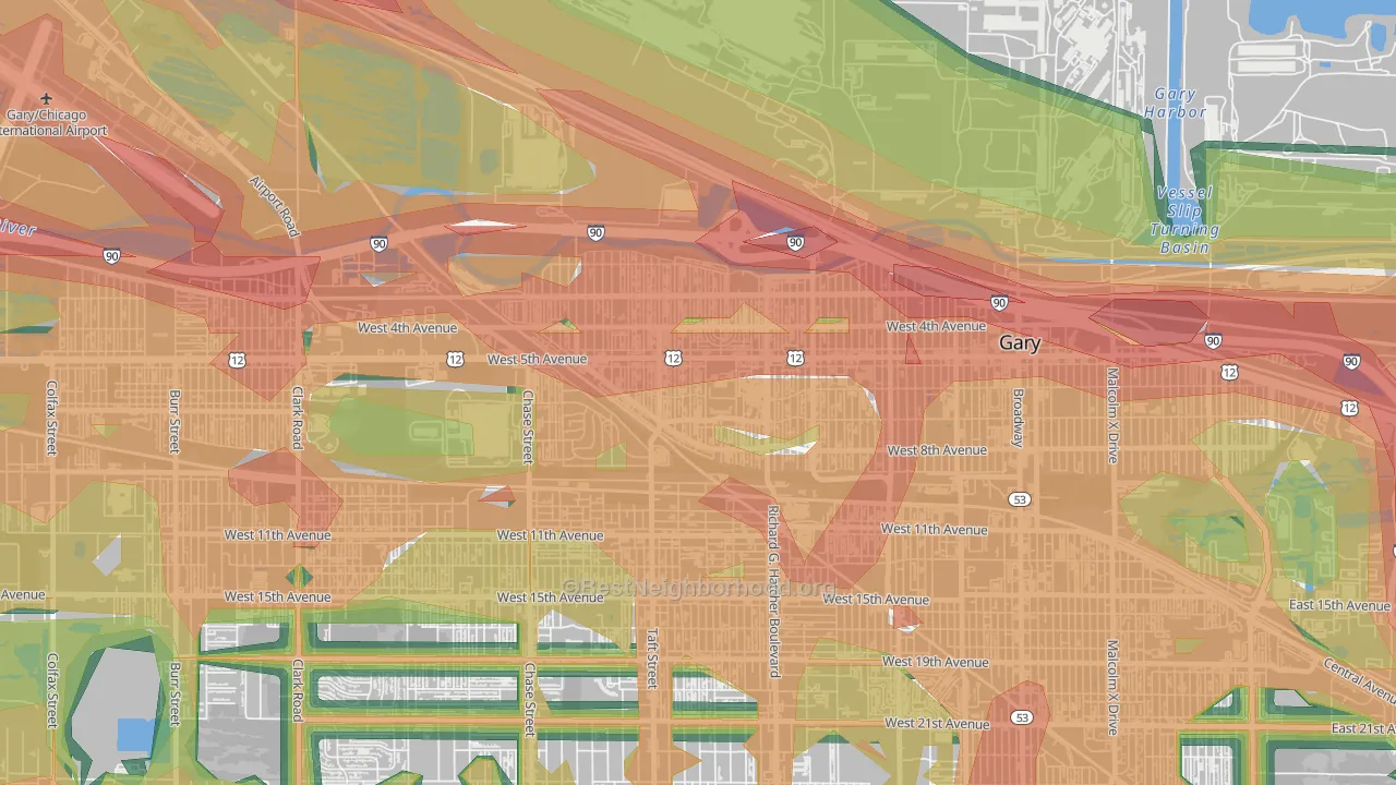 Downtown West, Gary, IN Map of Noise Levels in Downtown West