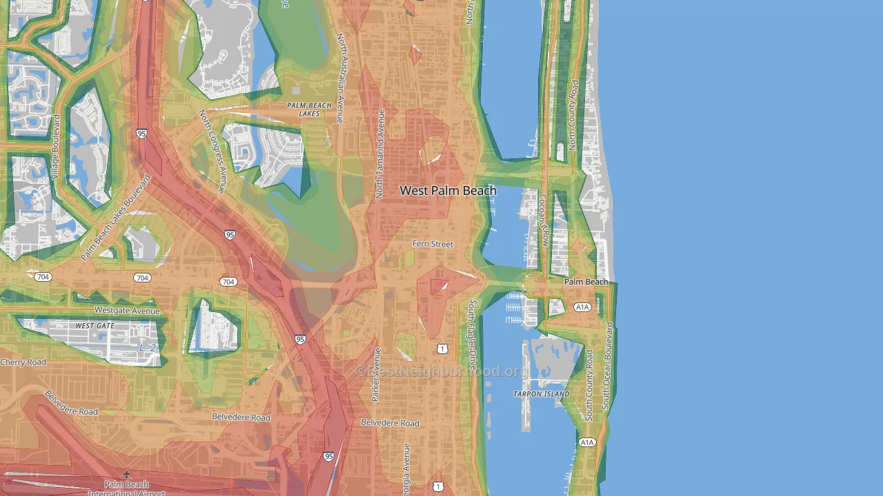 Downtown West Palm Beach, West Palm Beach, FL Map of Noise Levels in Downtown West Palm Beach