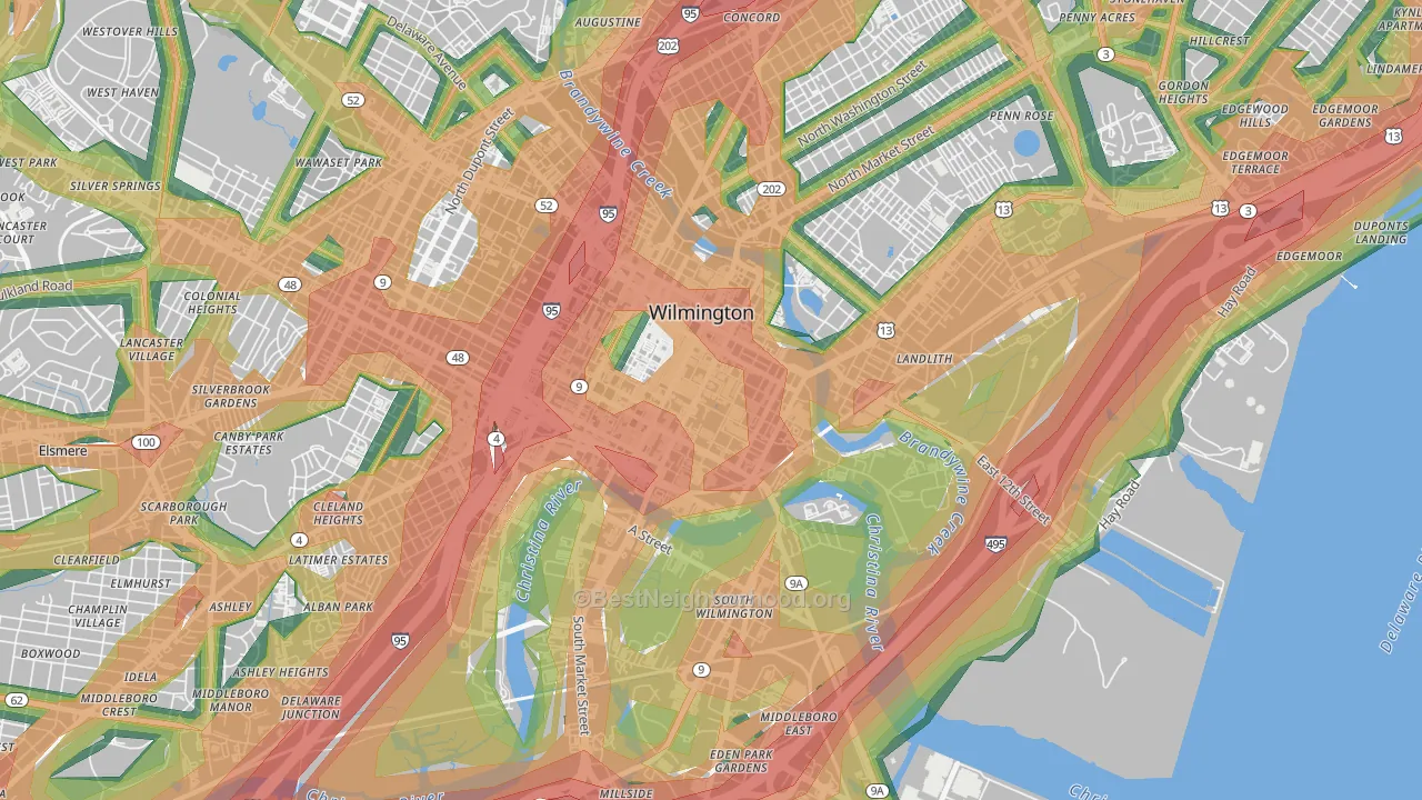 Downtown, Wilmington, DE Map of Noise Levels in Downtown