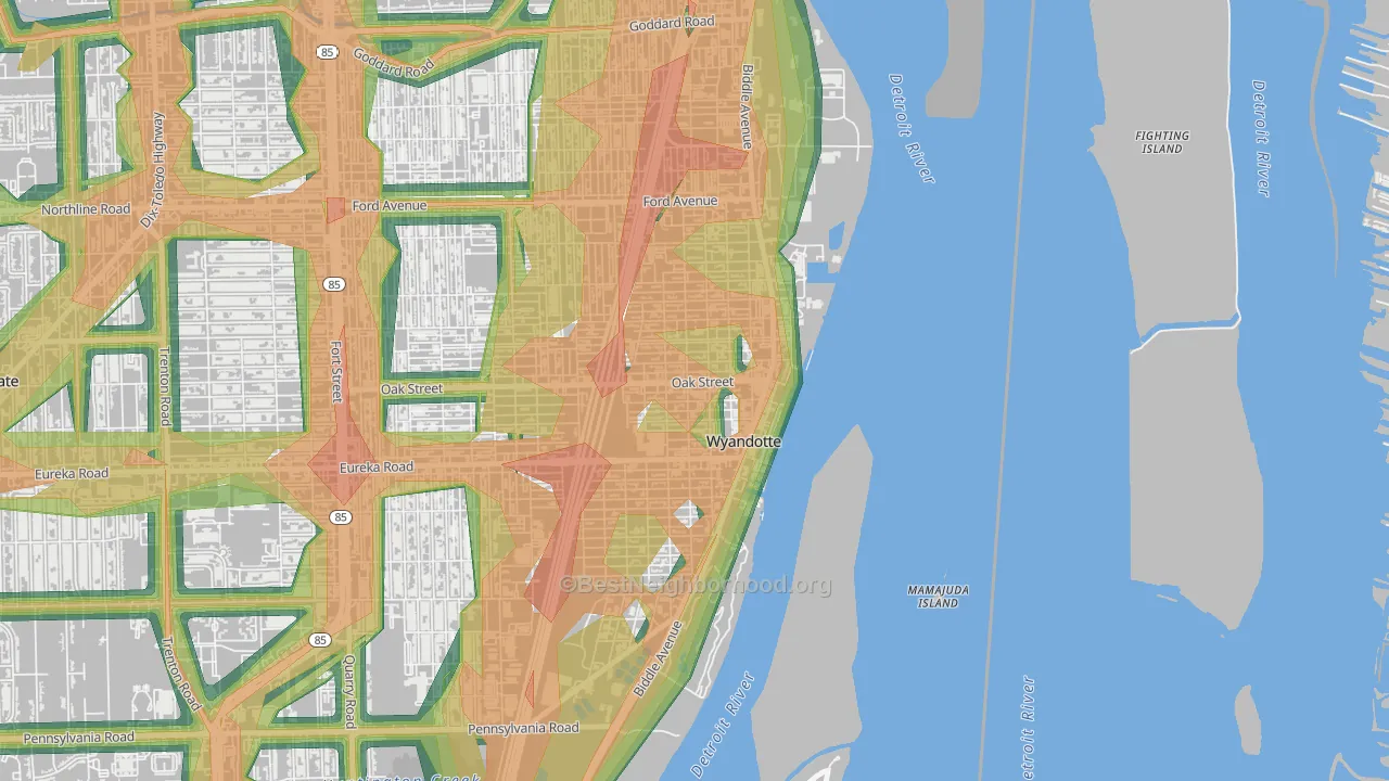 Downtown Wyandotte, Wyandotte, MI Map of Noise Levels in Downtown Wyandotte