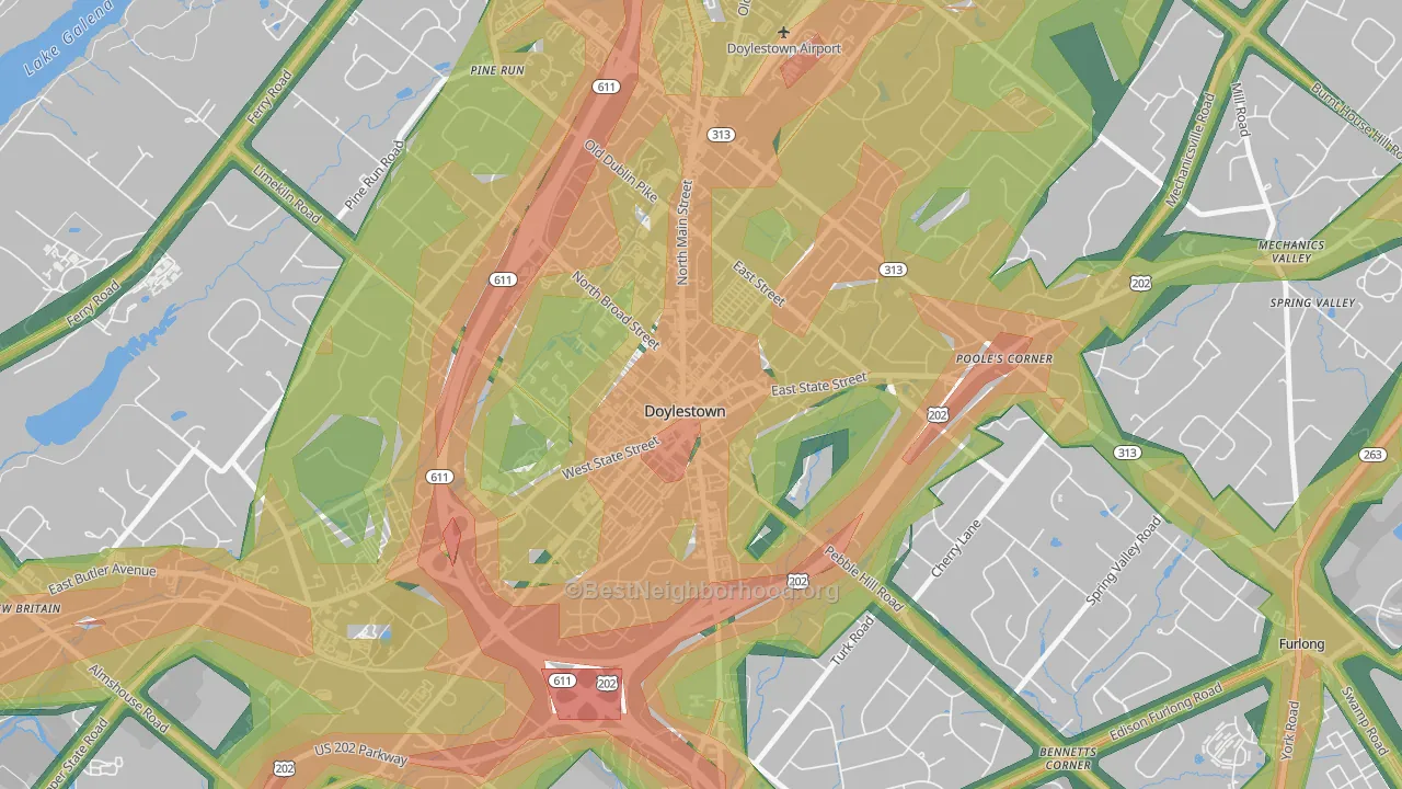 Doylestown Historic District, Doylestown, PA Map of Noise Levels in Doylestown Historic District