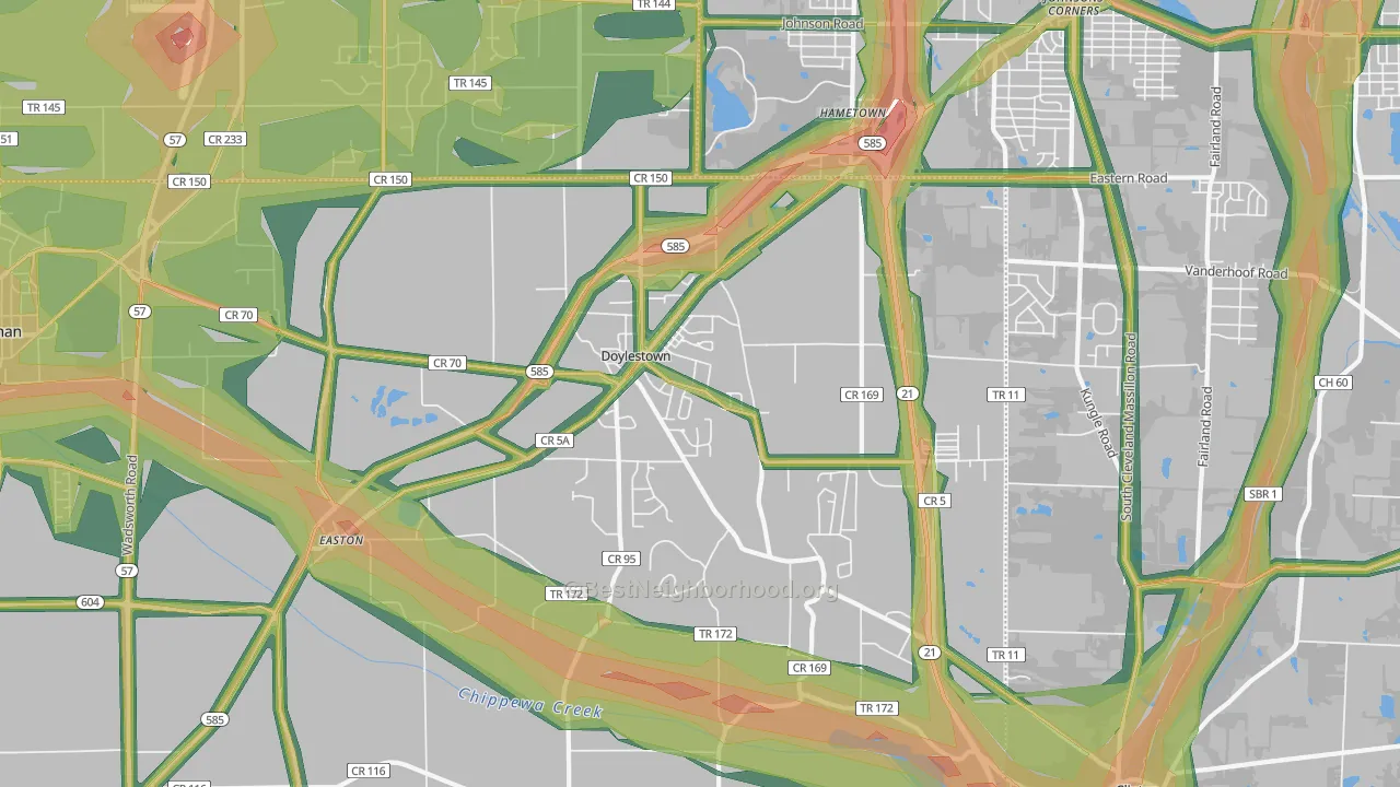 Doylestown, OH Map of Noise Levels in Doylestown