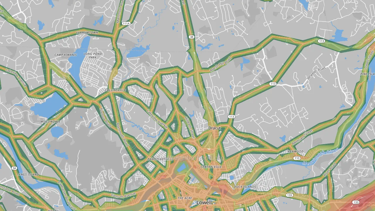 Dracut, MA Map of Noise Levels in Dracut