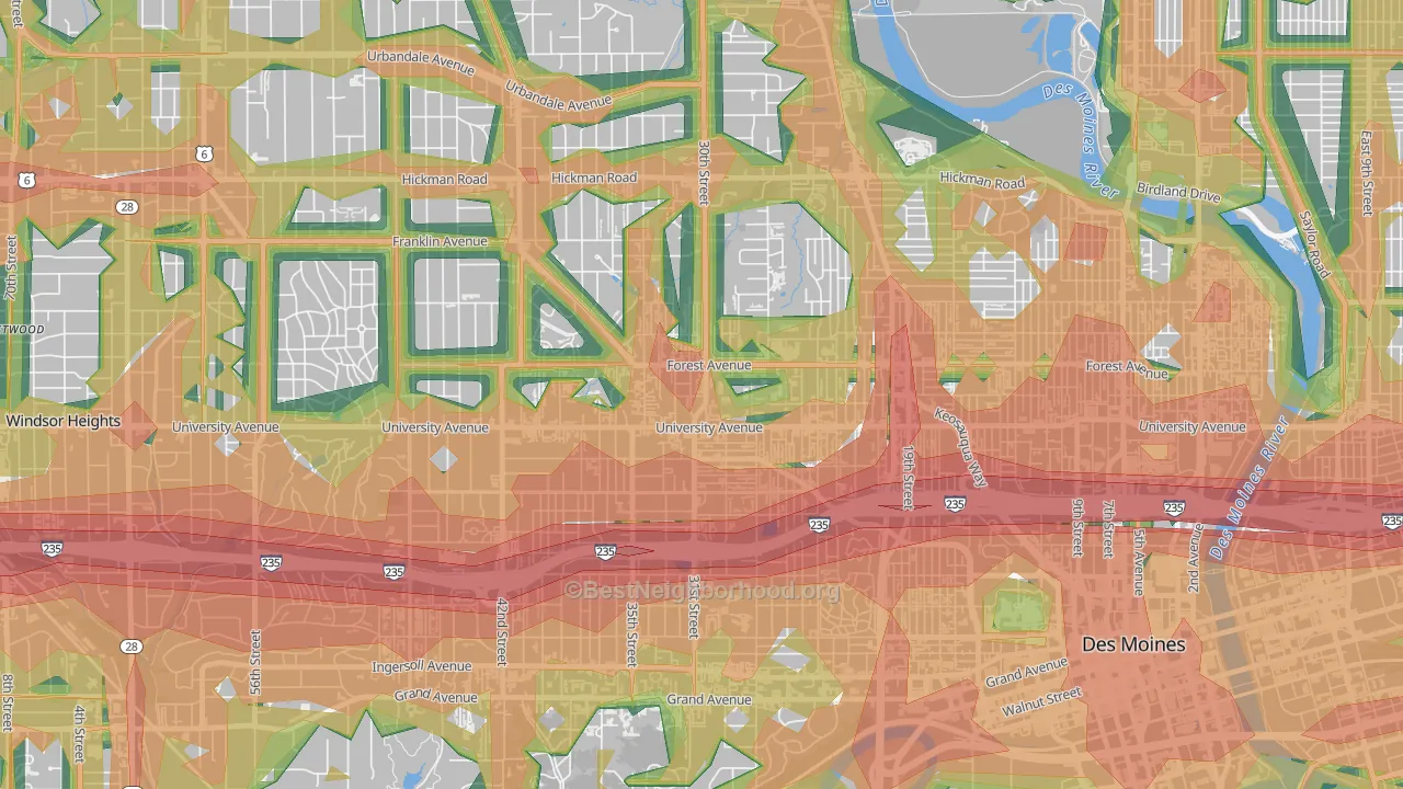 Drake, Des Moines, IA Map of Noise Levels in Drake
