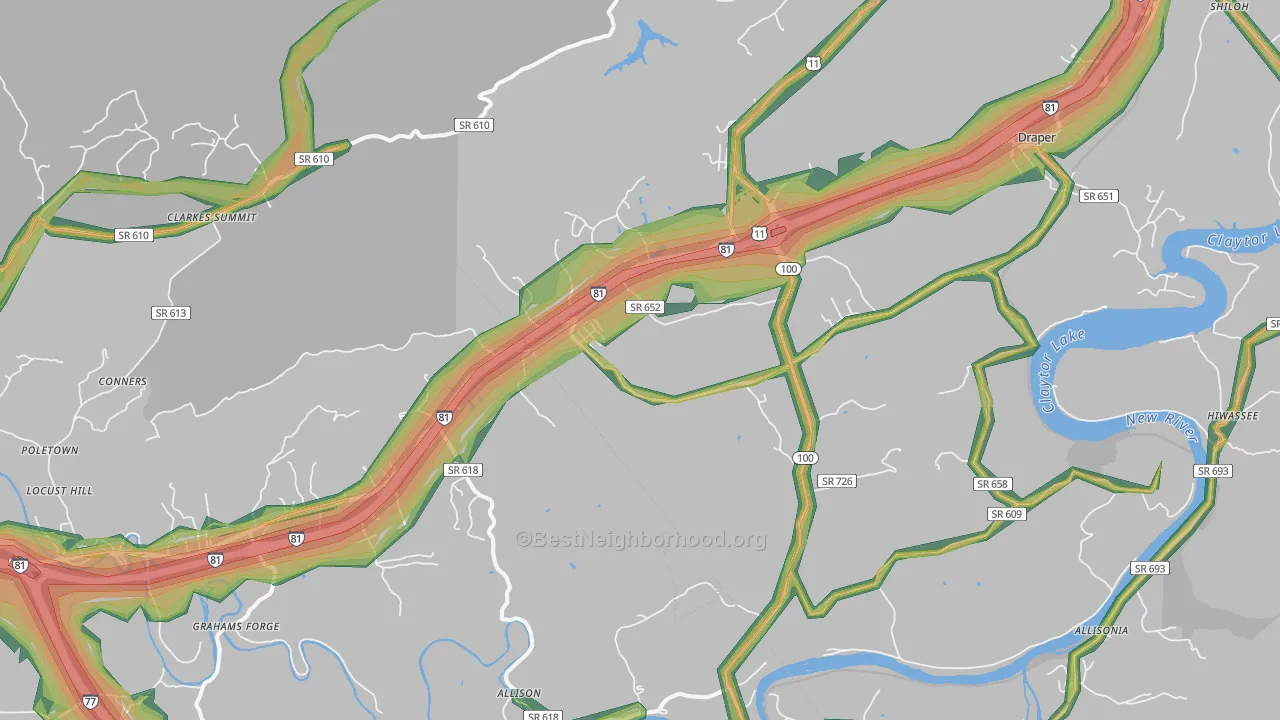Draper, VA Map of Noise Levels in Draper