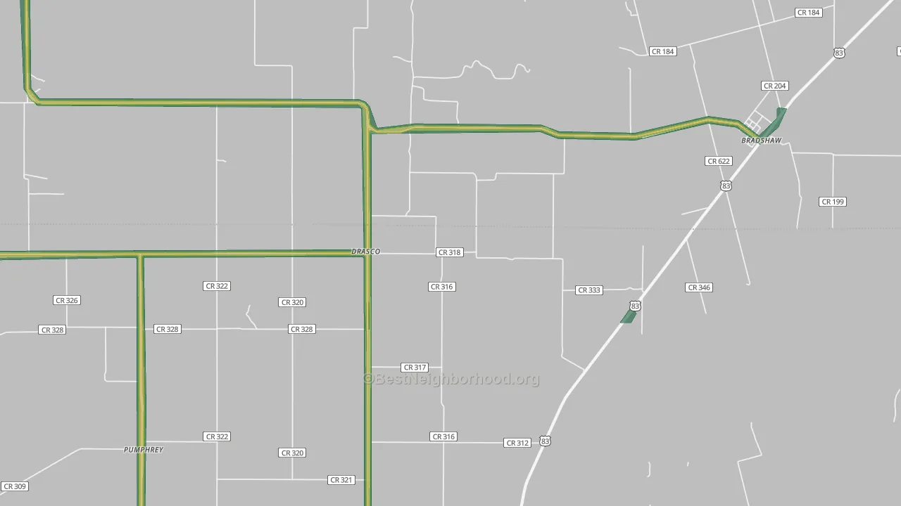 Drasco, TX Map of Noise Levels in Drasco