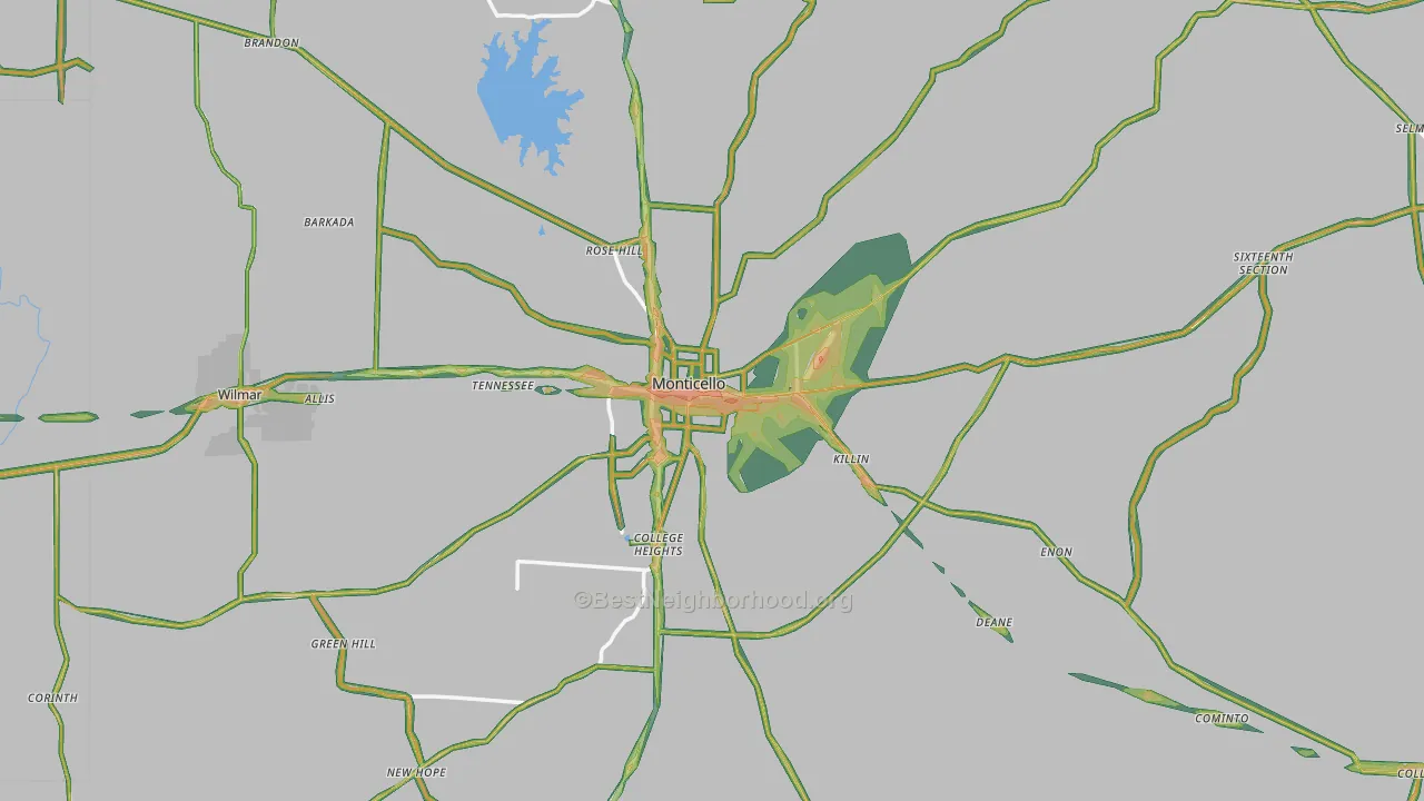 Drew County, AR Map of Noise Levels in Drew County