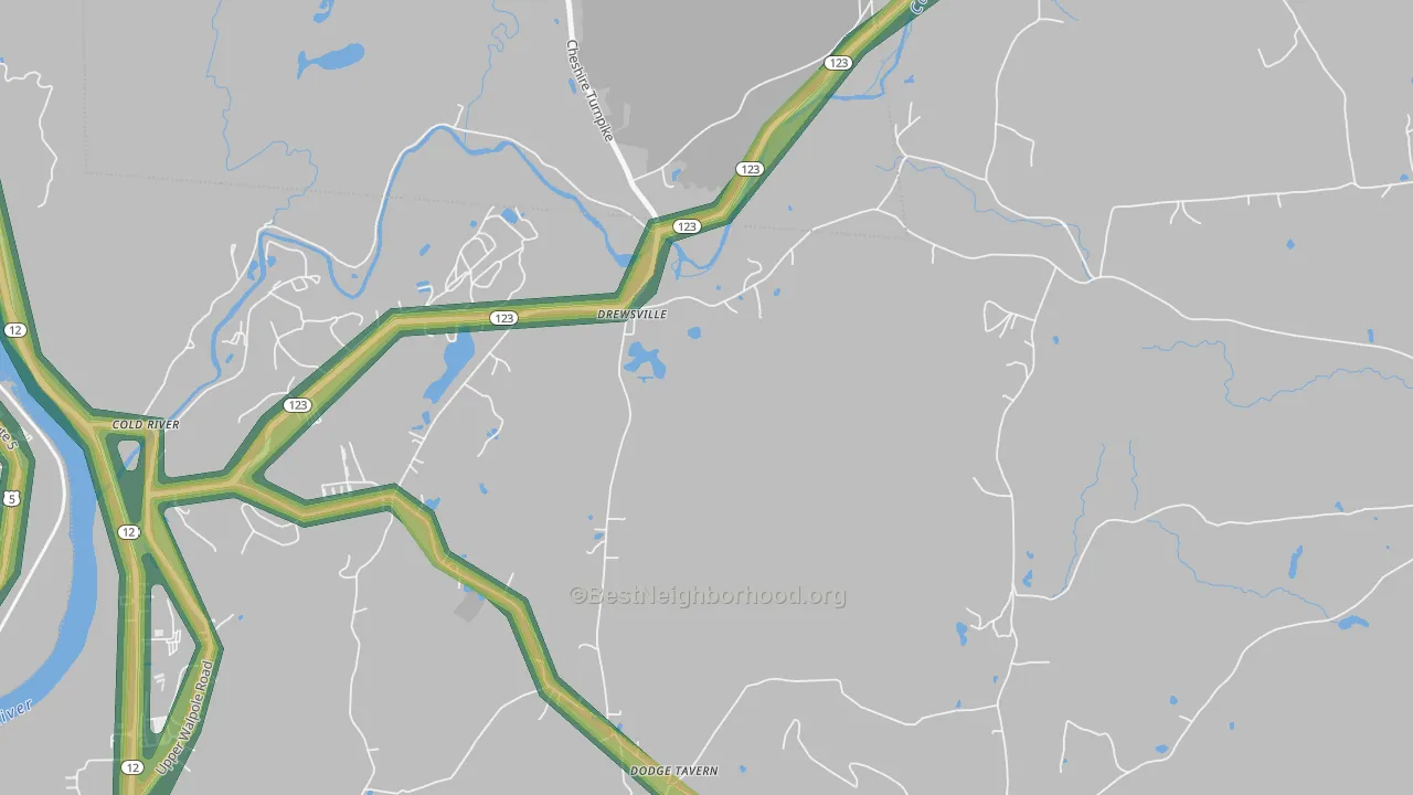 Drewsville, NH Map of Noise Levels in Drewsville