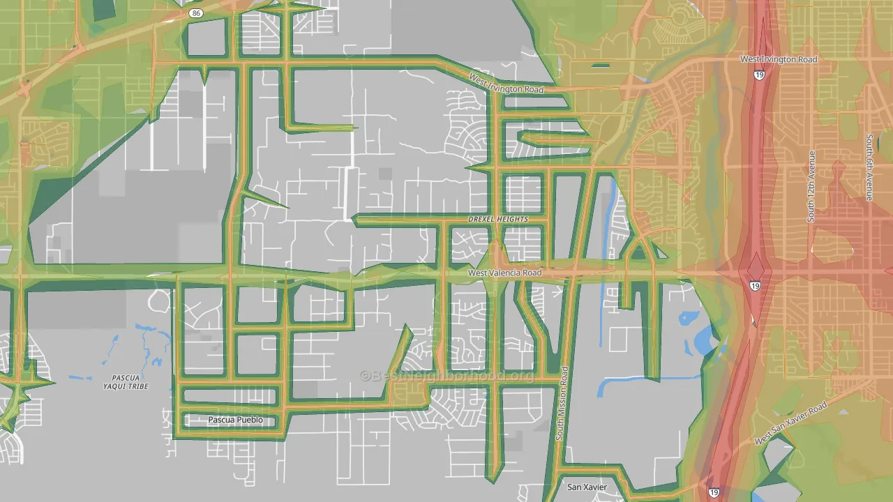 Drexel Heights, AZ Map of Noise Levels in Drexel Heights