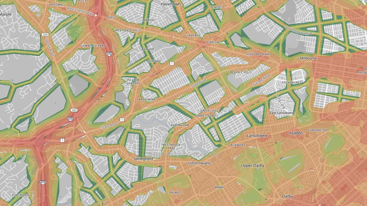 Drexel Hill, PA Map of Noise Levels in Drexel Hill