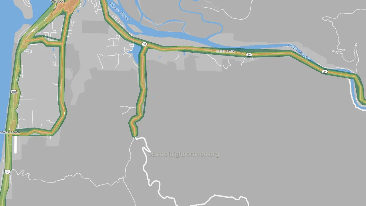 Drift Creek, OR Map of Noise Levels in Drift Creek