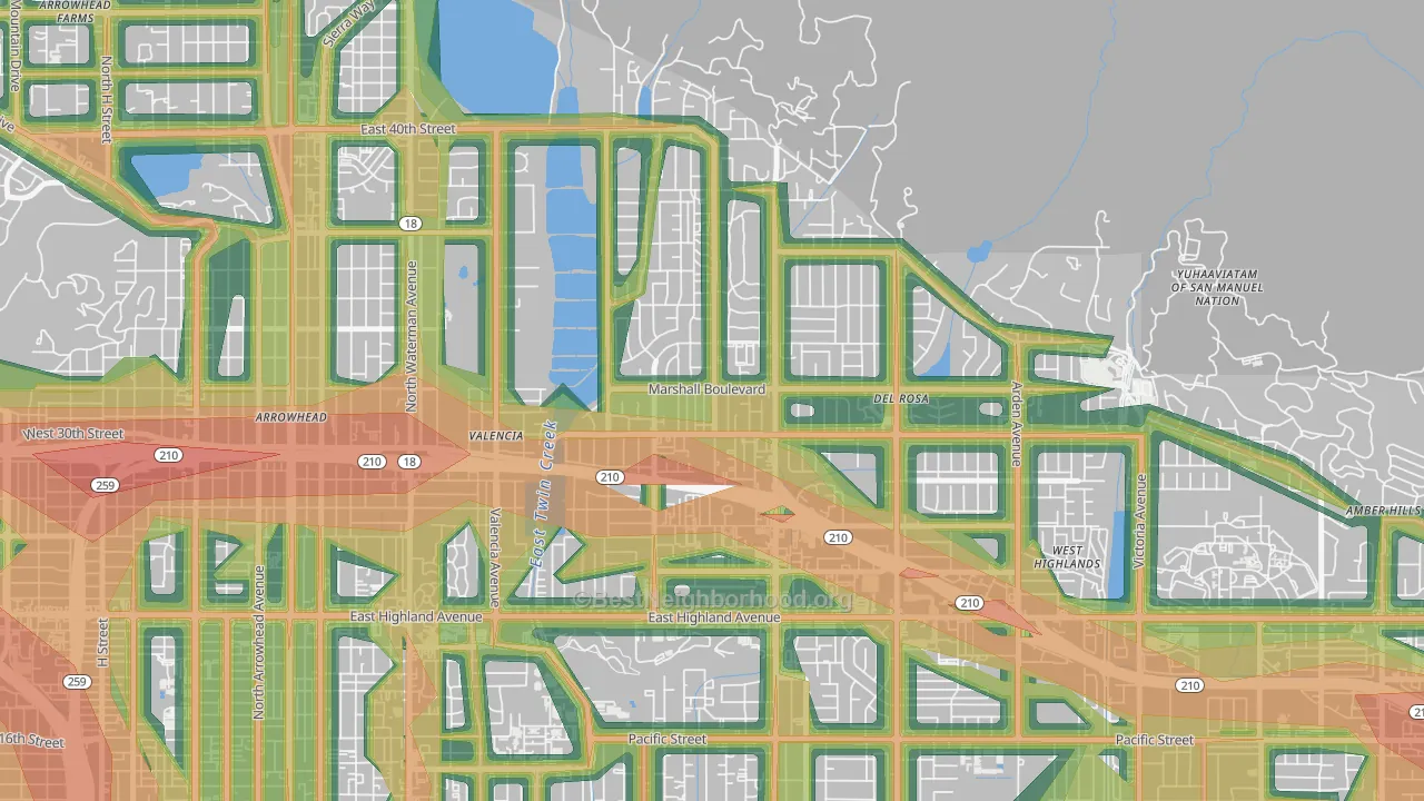 Drnag, San Bernardino, CA Map of Noise Levels in Drnag