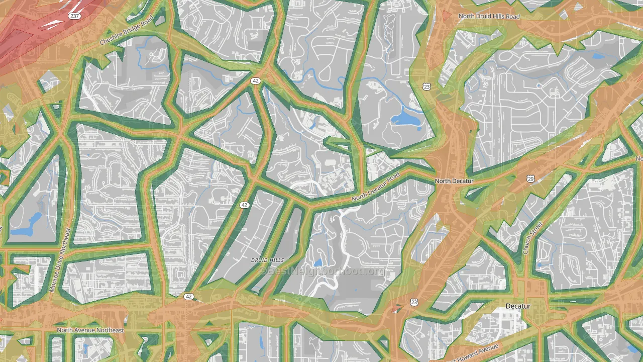 Druid Hills, GA Map of Noise Levels in Druid Hills