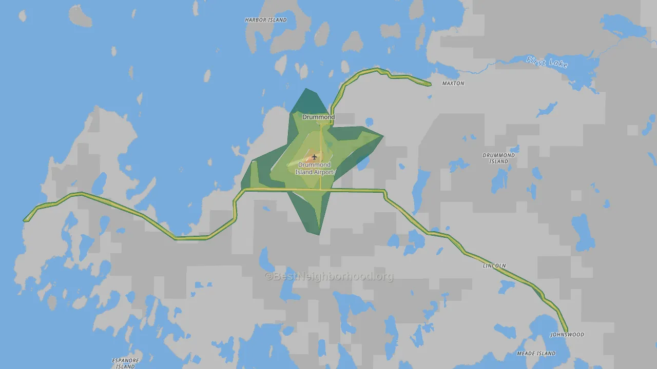 Drummond Island, MI Map of Noise Levels in Drummond Island