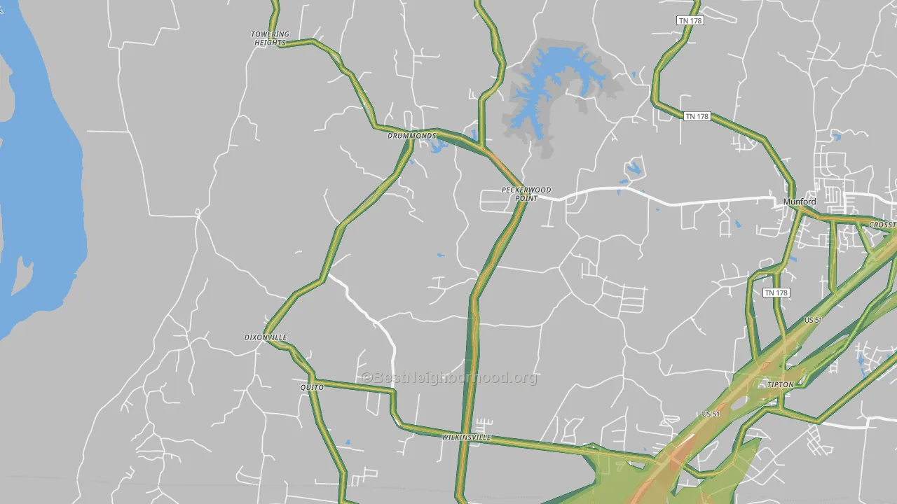 Drummonds, TN Map of Noise Levels in Drummonds