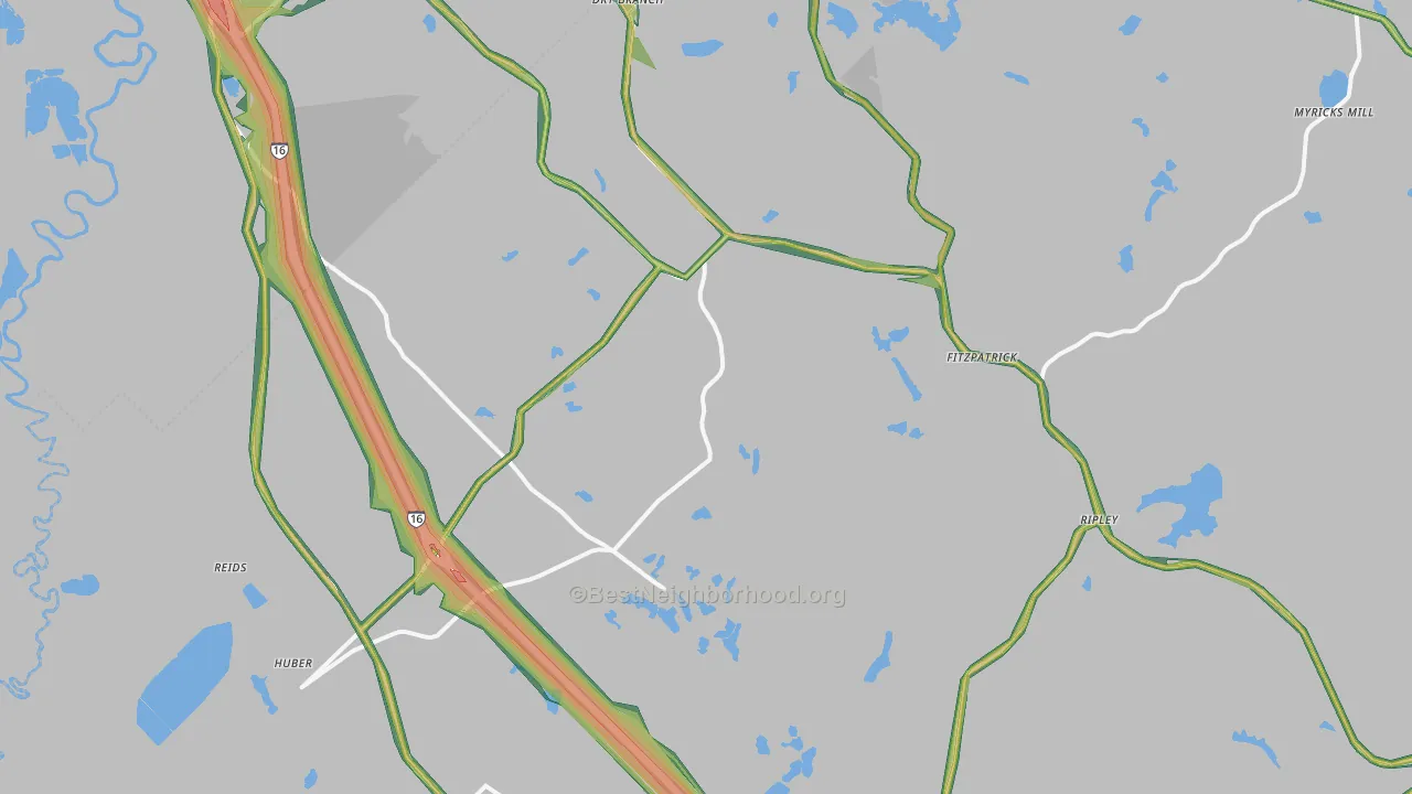 Dry Branch, GA Map of Noise Levels in Dry Branch