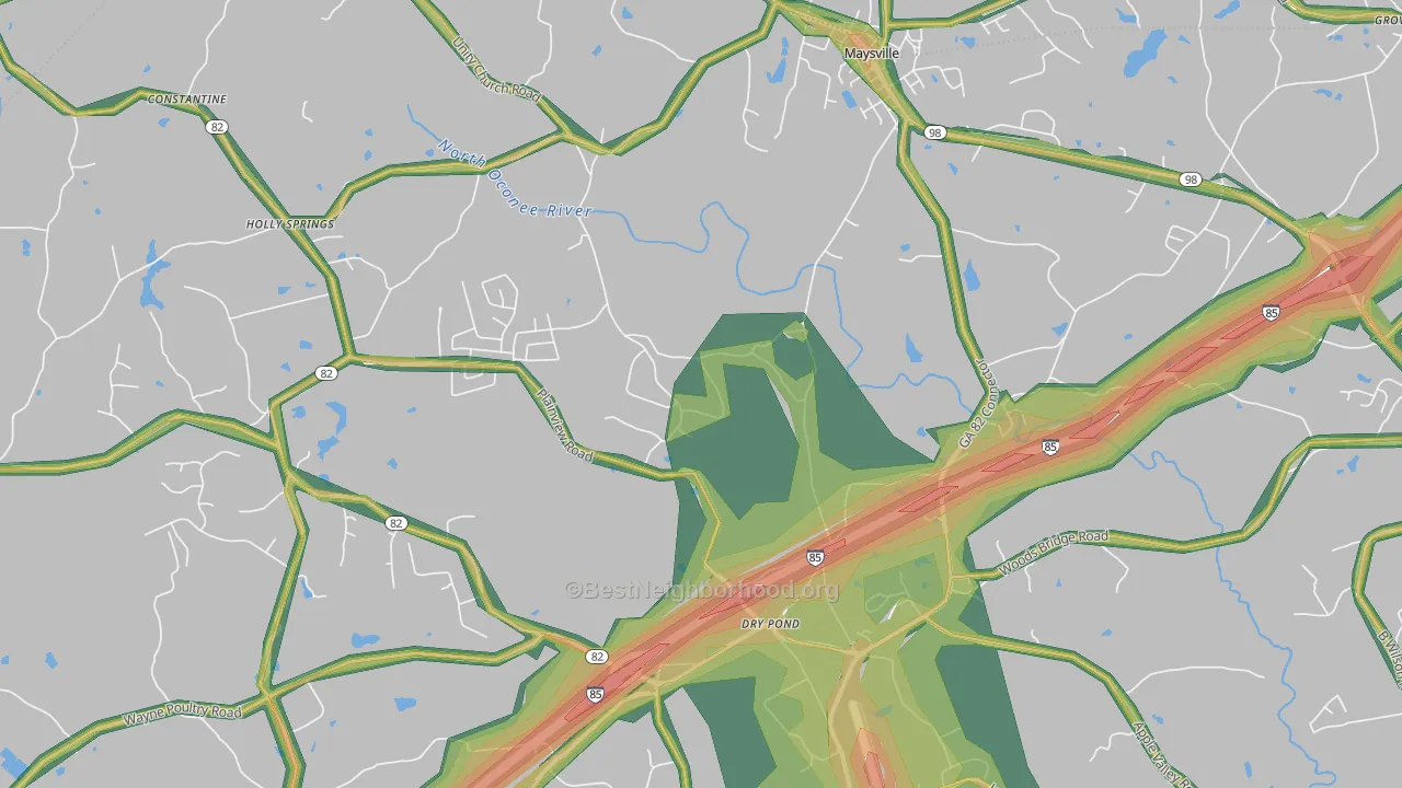 Dry Pond, GA Map of Noise Levels in Dry Pond